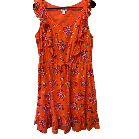 Old Navy Orange Blue Pink Floral Dress Women's Size Medium Boho Ruffles Romantic - Picture 1 of 5